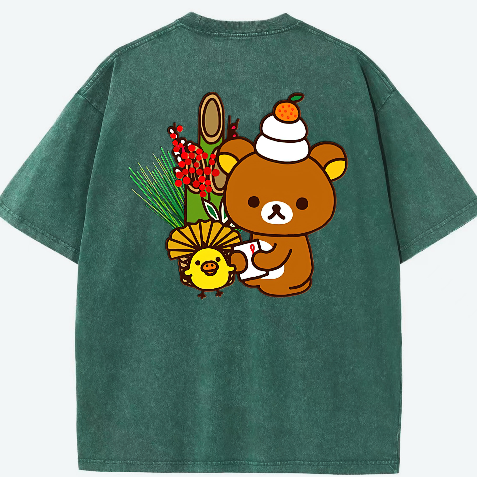 （画像用） リラックマ リラックマ キイロイトリ Rilakkuma Korilakkuma Kiiroitori 綿100% ヴィンテージ風 半袖Tシャツ（背面プリント）